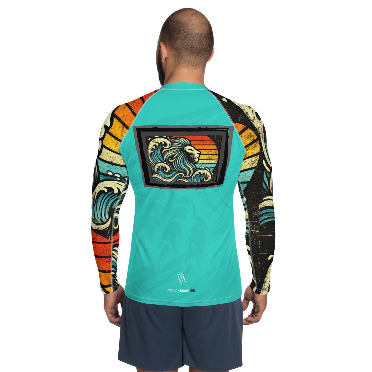 Lion Sleeve Turquoise Blue Men's Rash Guard