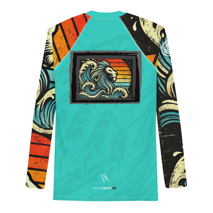 Lion Sleeve Turquoise Blue Men's Rash Guard