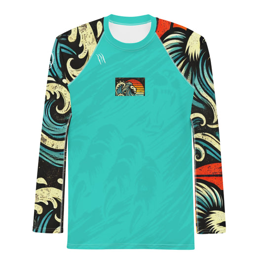 Lion Sleeve Turquoise Blue Men's Rash Guard