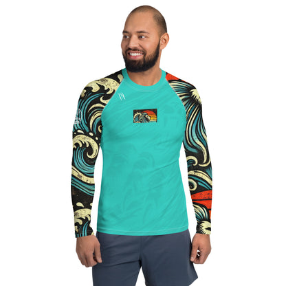 Lion Sleeve Turquoise Blue Men's Rash Guard