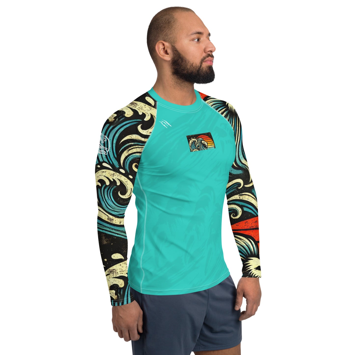 Lion Sleeve Turquoise Blue Men's Rash Guard