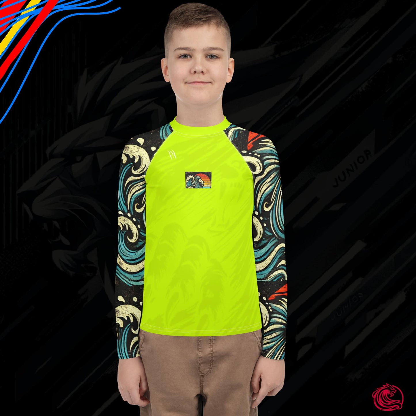 LION Sleeve Bright Yellow Youth Rash Guard – UPF 50+ Protective Sportswear