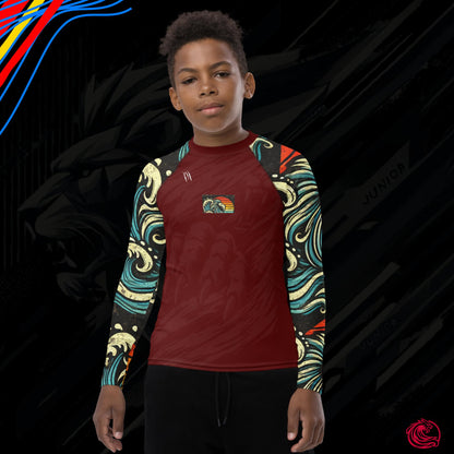 LION Sleeve Blood Red Youth Rash Guard – UPF 50+ Bold Protection for Active Kids