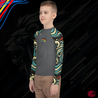 LION Sleeve Cracked Pepper Youth Rash Guard – UPF 50+ Protective Kids Sportswear