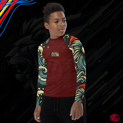 LION Sleeve Blood Red Youth Rash Guard – UPF 50+ Bold Protection for Active Kids