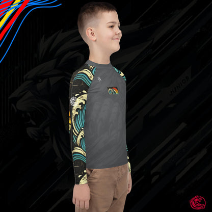 LION Sleeve Cracked Pepper Youth Rash Guard – UPF 50+ Protective Kids Sportswear