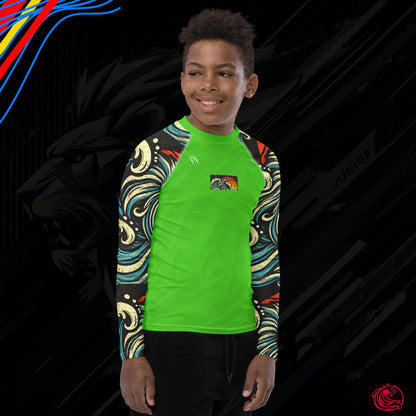 LION Sleeve Harlequin Green Youth Rash Guard – UPF 50+ Protection for Active Kids