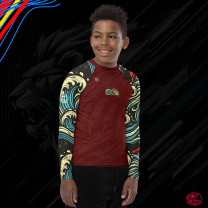 LION Sleeve Blood Red Youth Rash Guard – UPF 50+ Bold Protection for Active Kids