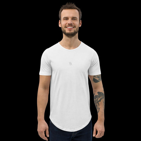 White Scratch Men's Curved Hem T-Shirt