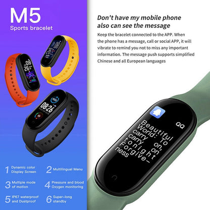 M5 Smart Watches Smart Band Sport Fitness Tracker Pedometer Heart Rate Blood Pressure Monitor Bracelet For Men Women