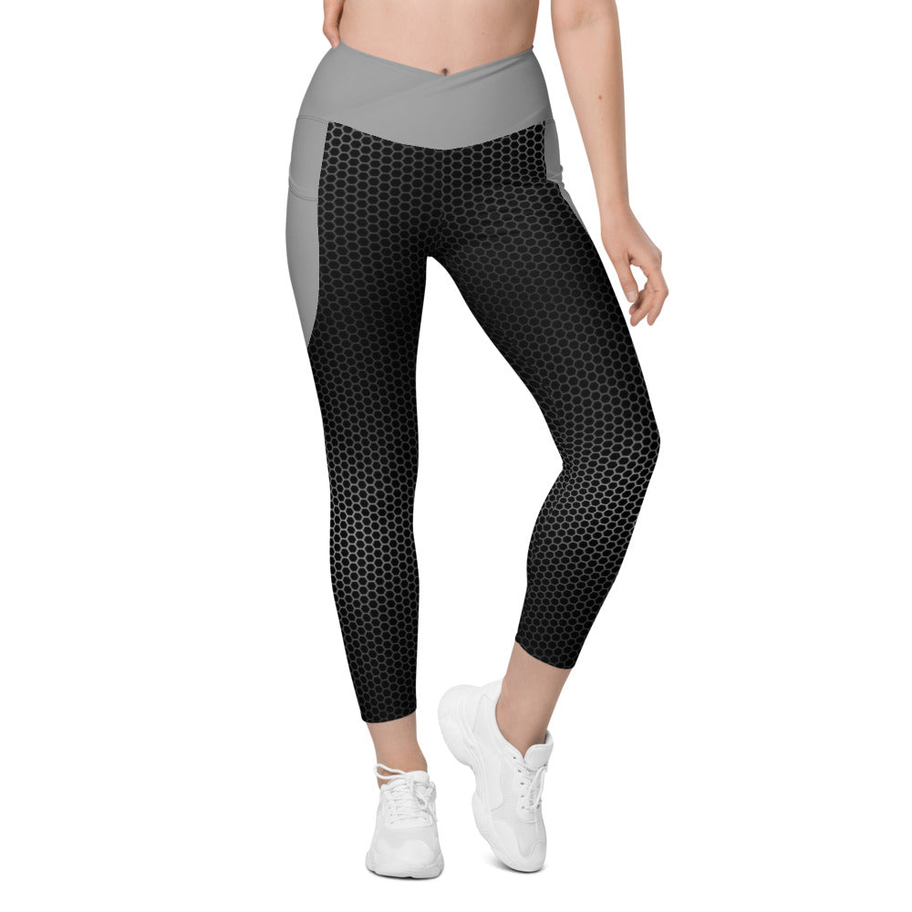 VORTEX Grey Crossover leggings with pockets