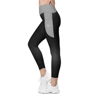 VORTEX Grey Crossover leggings with pockets