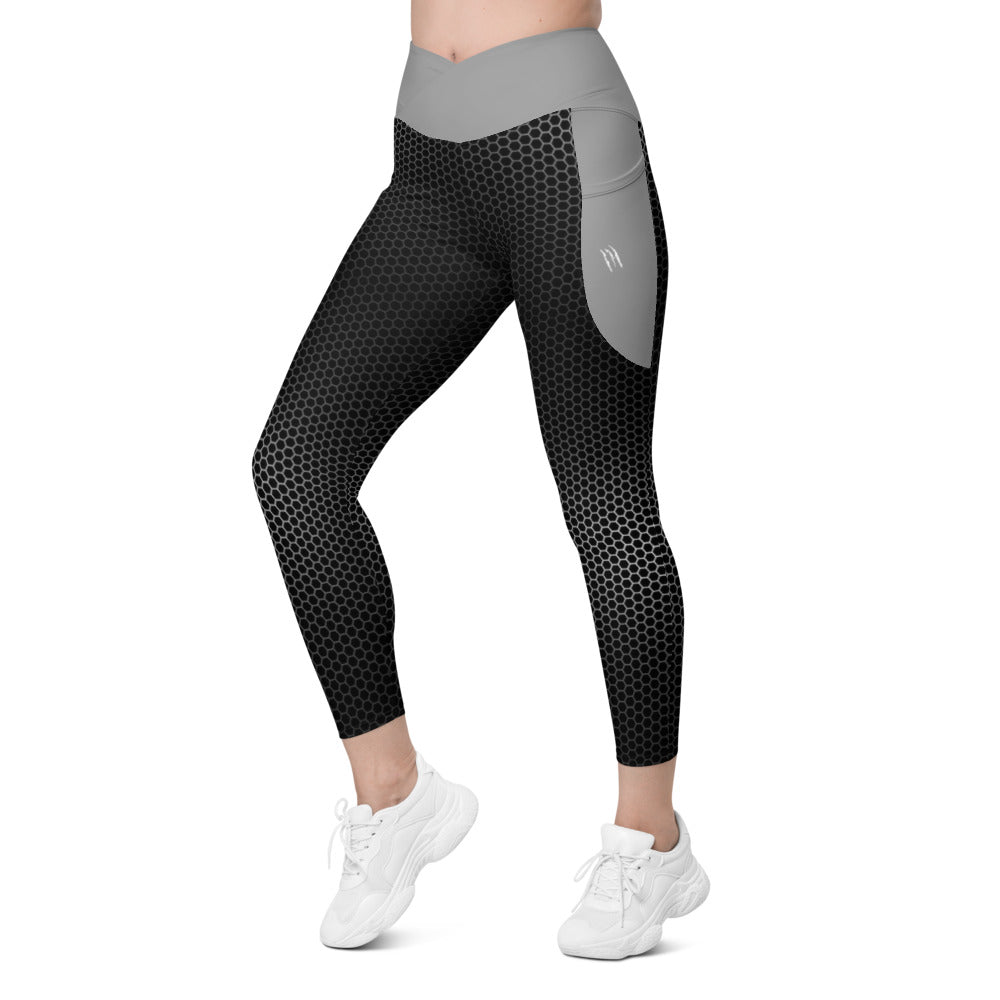 VORTEX Grey Crossover leggings with pockets