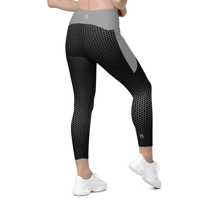 VORTEX Grey Crossover leggings with pockets