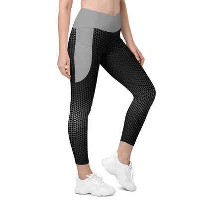 VORTEX Grey Crossover leggings with pockets