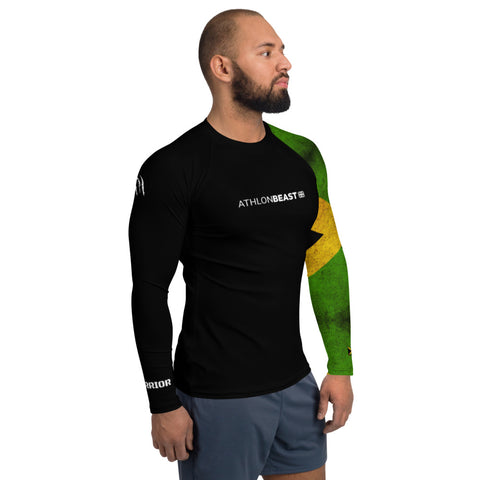 Jamaican Warrior Print Men's Rash Guard/Vest - Durable and Flexible Athletic Wear with UPF 38-40+ Protection
