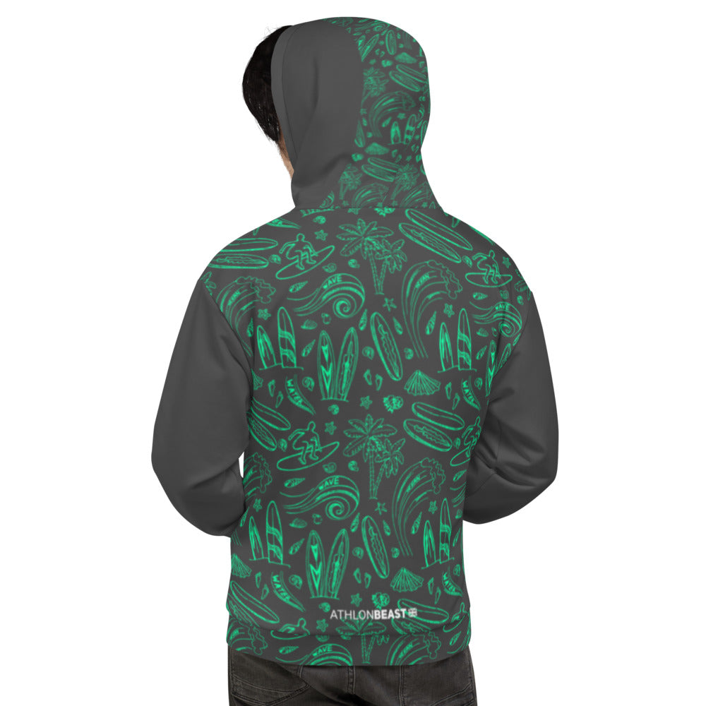 SURF YOU!!! Grey / Green Hoodie