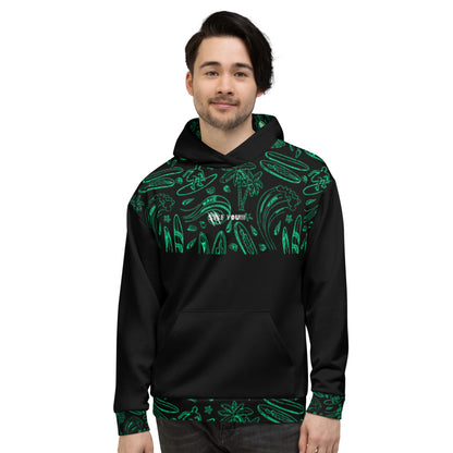 Surf You!!! Black/Green Unisex Hoodie