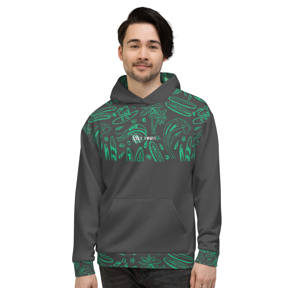 SURF YOU!!! Grey / Green Hoodie