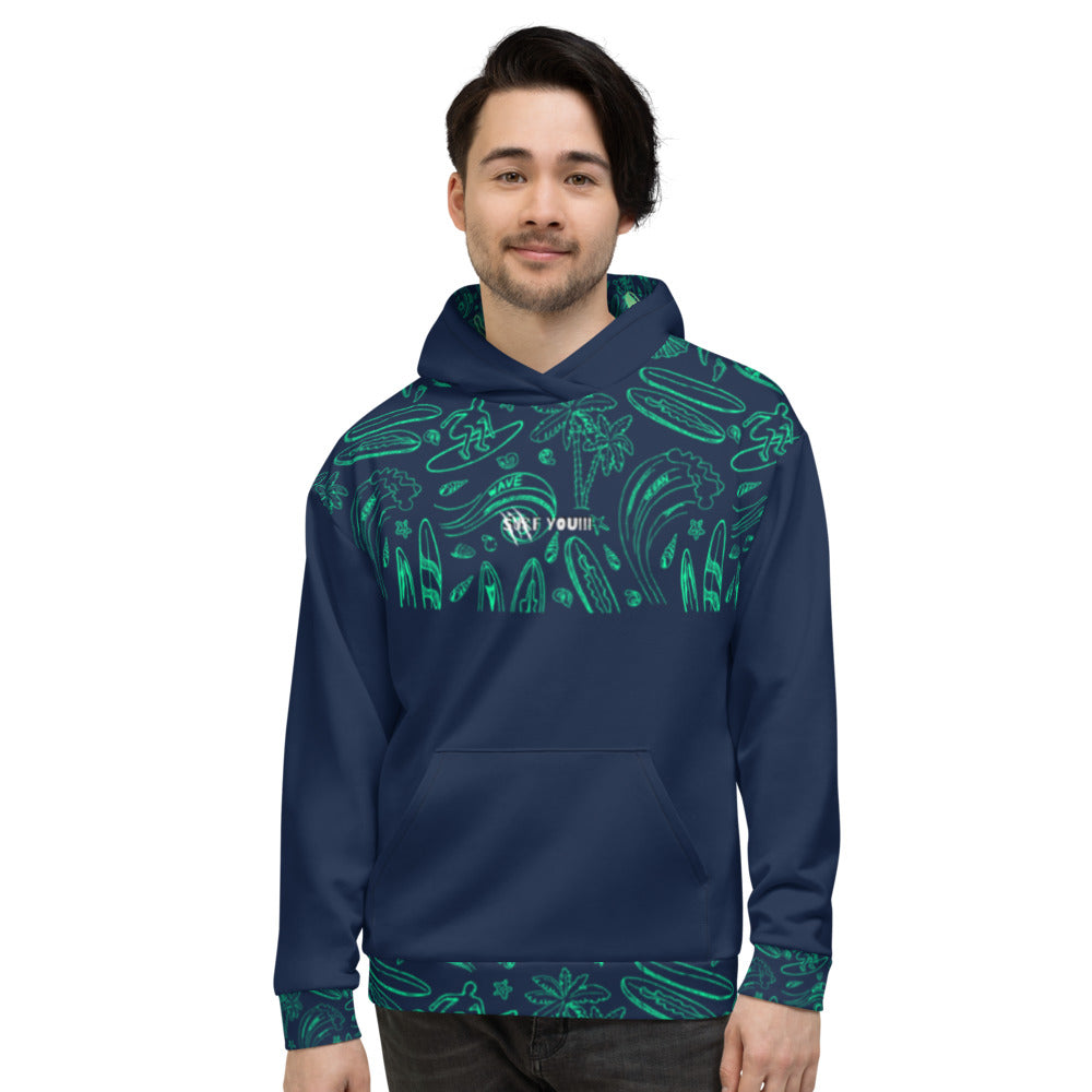 SURF YOU!!! NAVY/ Green Hoodie