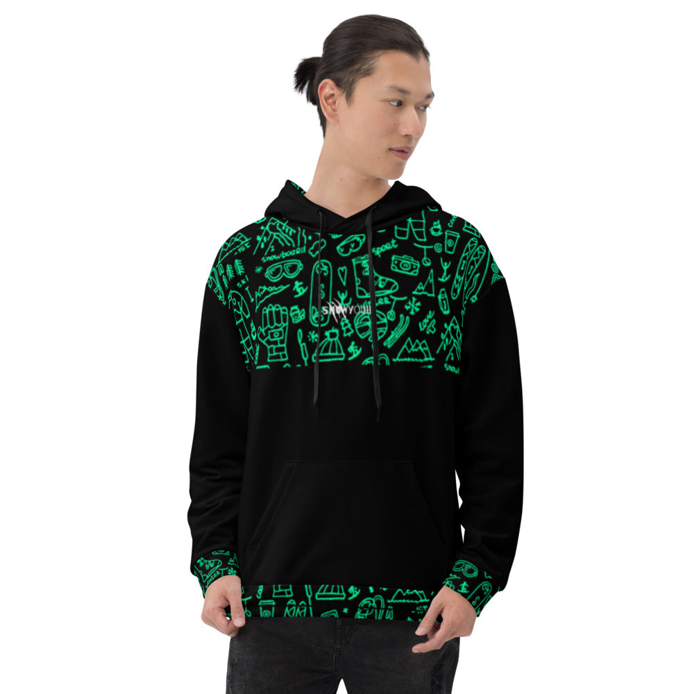 SNOW YOU!!! BLACK / Green Hoodie