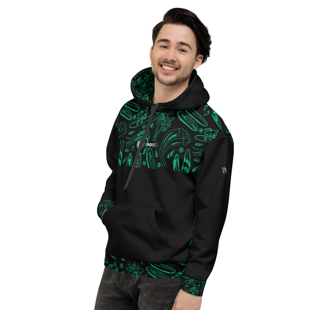 Surf You!!! Black/Green Unisex Hoodie