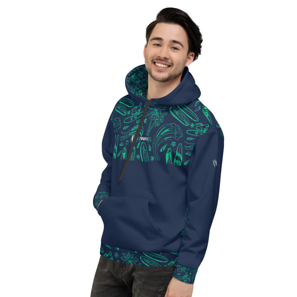 SURF YOU!!! NAVY/ Green Hoodie