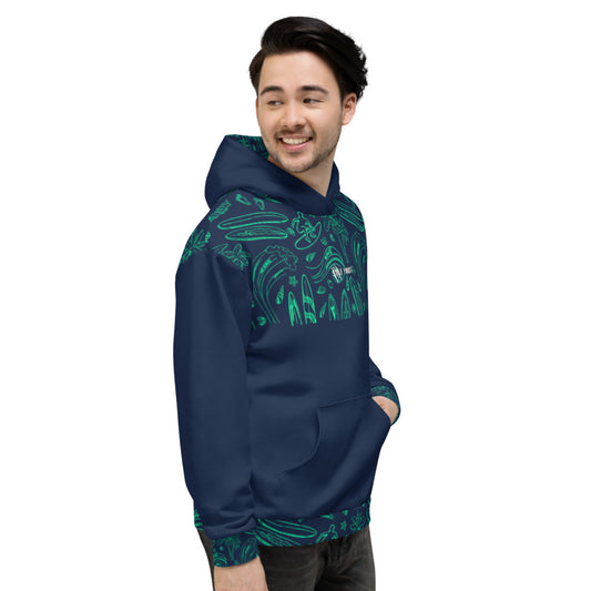 SURF YOU!!! NAVY/ Green Hoodie