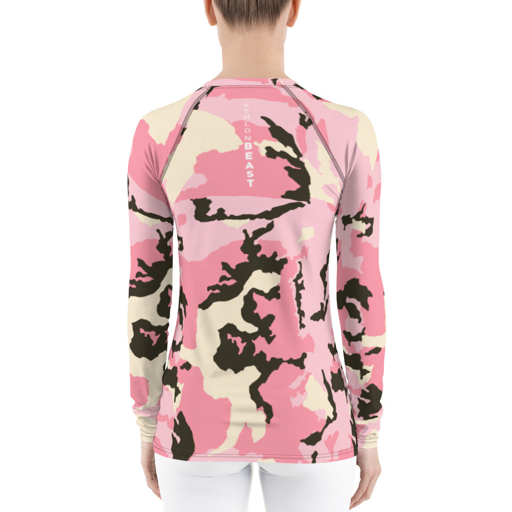 AxB Camo Pink Women’s Rash Guard – UPF 38+ Bold Protection for Active Women