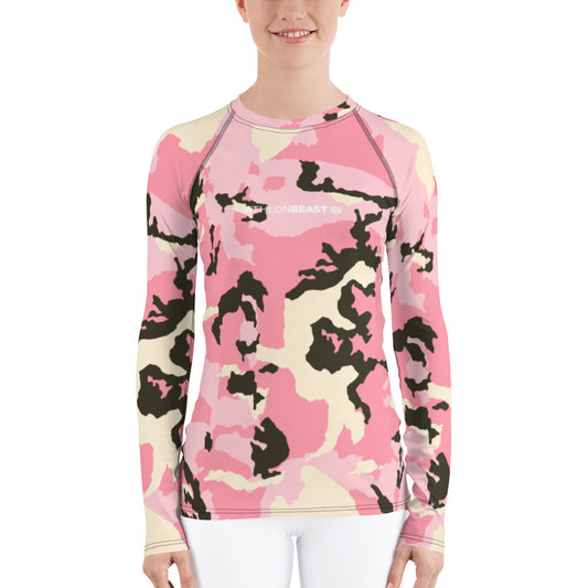 AxB Camo Pink Women’s Rash Guard – UPF 38+ Bold Protection for Active Women