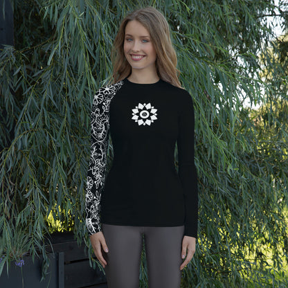 Heart Blossom Black Women's Rash Guard/Vest