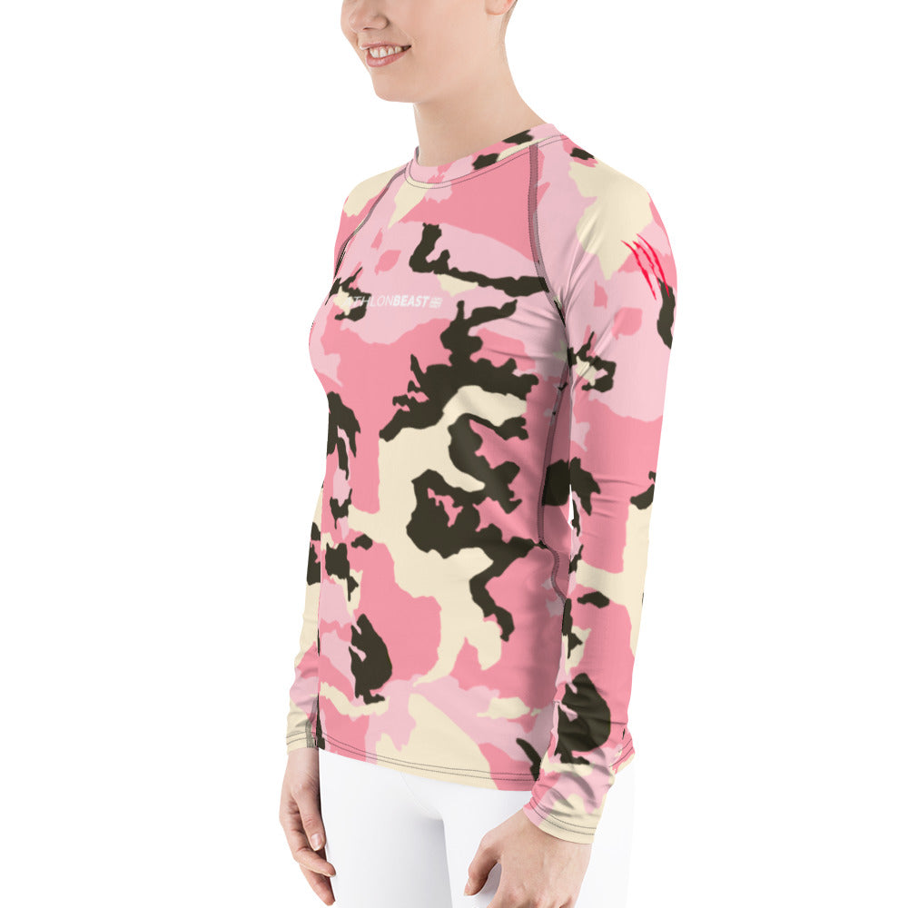 AxB Camo Pink Women’s Rash Guard – UPF 38+ Bold Protection for Active Women