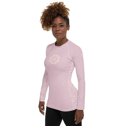 Heart Blossom Lace Pink Women’s Rash Guard – UPF 38+ Stylish Protection for Active Women