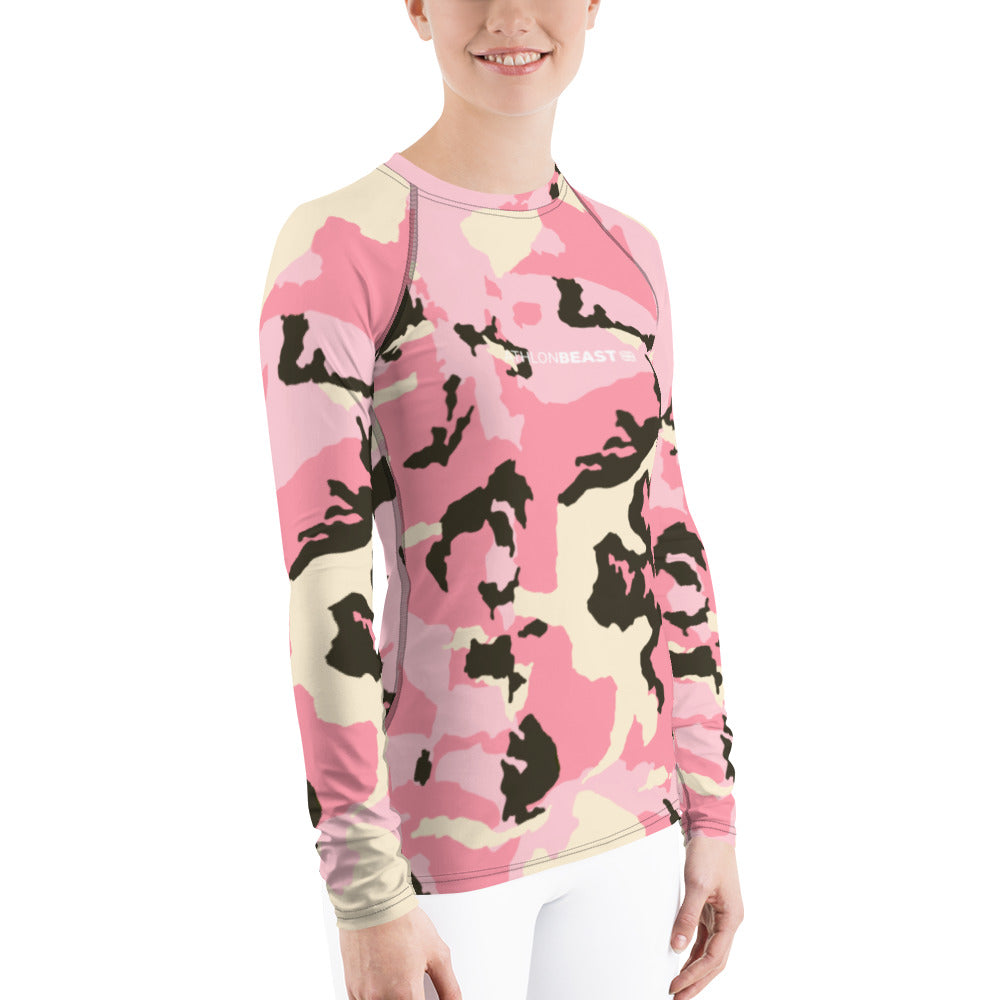 AxB Camo Pink Women’s Rash Guard – UPF 38+ Bold Protection for Active Women