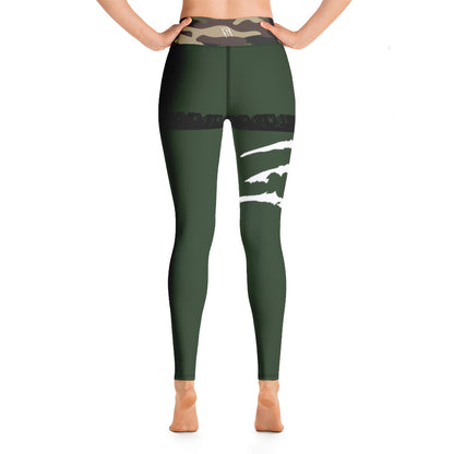 SCRATCH LEG, CAMO WAIST, GB RACING GREEN LEGGINGS with Pocket