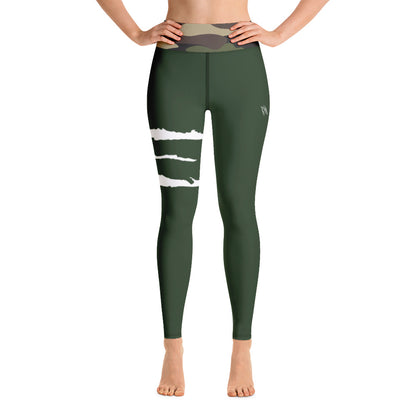 SCRATCH LEG, CAMO WAIST, GB RACING GREEN LEGGINGS with Pocket