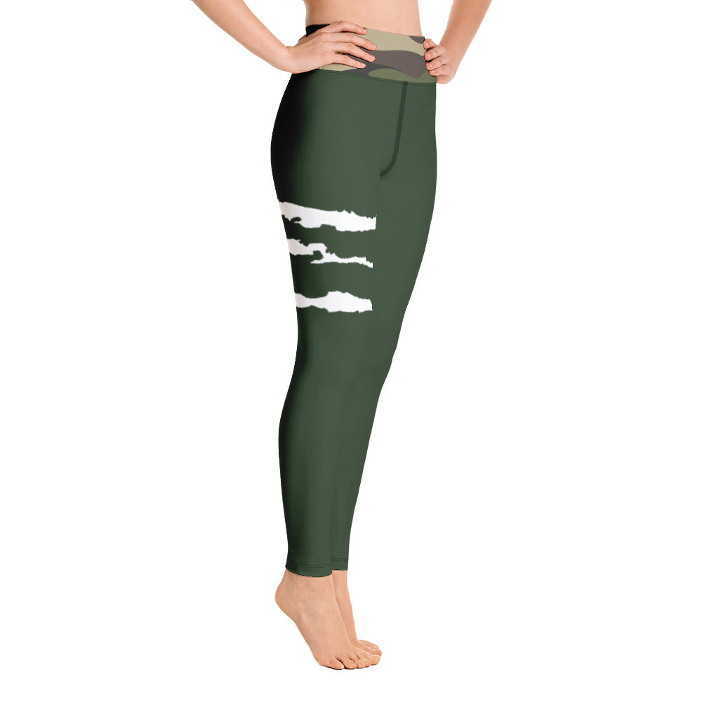 SCRATCH LEG, CAMO WAIST, GB RACING GREEN LEGGINGS with Pocket