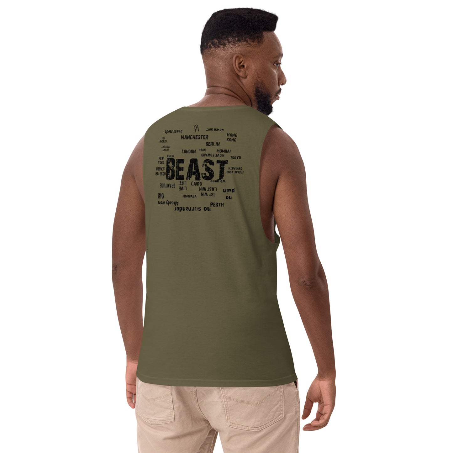 Around the World Beast Men’s drop arm tank top