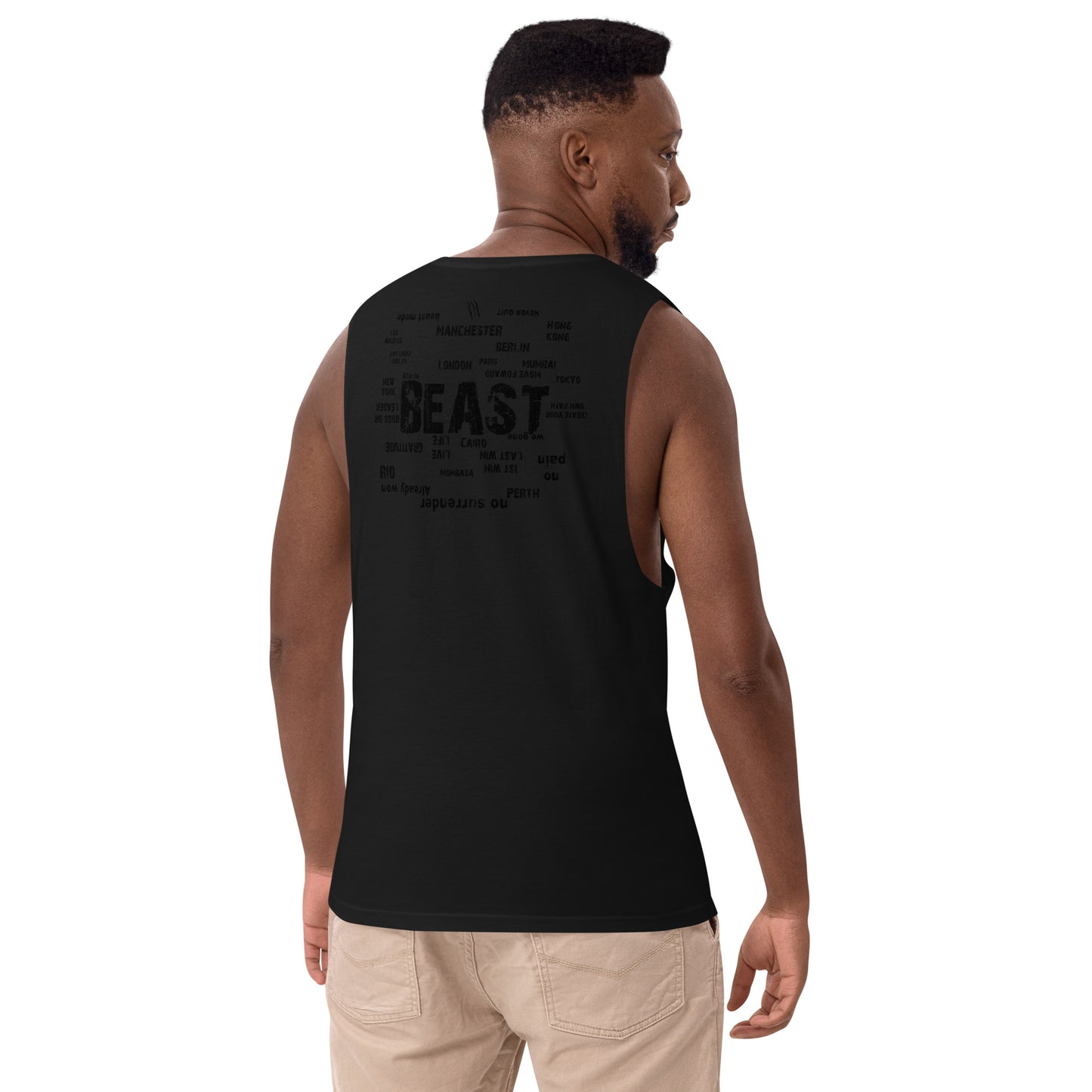 Around the World Beast Men’s drop arm tank top