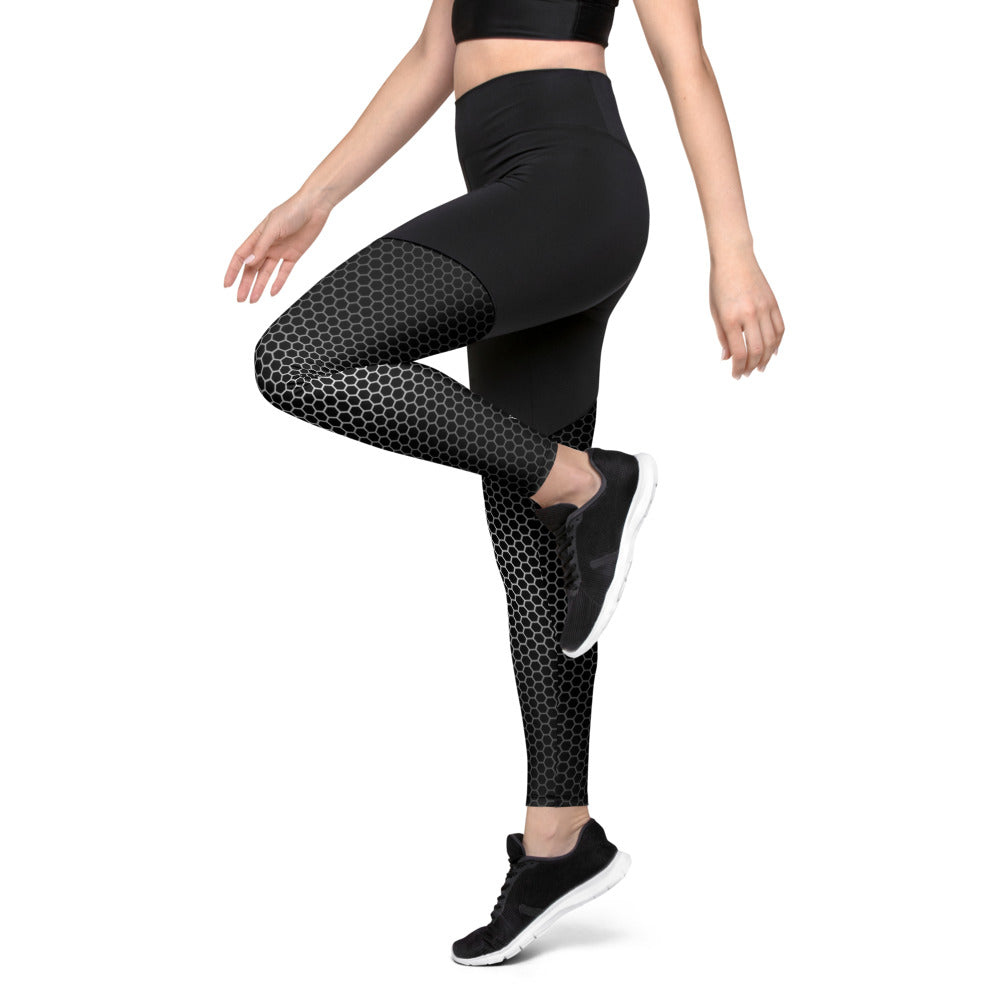 VORTEX BLACK (white scratch) Sports Leggings