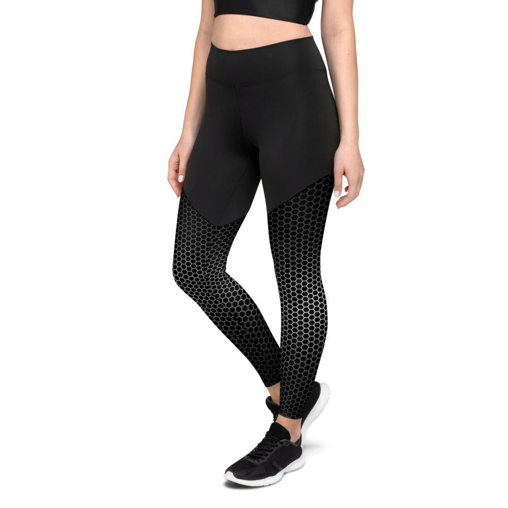 VORTEX BLACK (white scratch) Sports Leggings